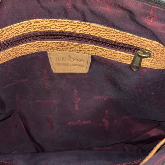 Anuschka Hand Painted Leather Rose Butterfly Zip Around Hobo crossbody Bag - Picture 3 of 5